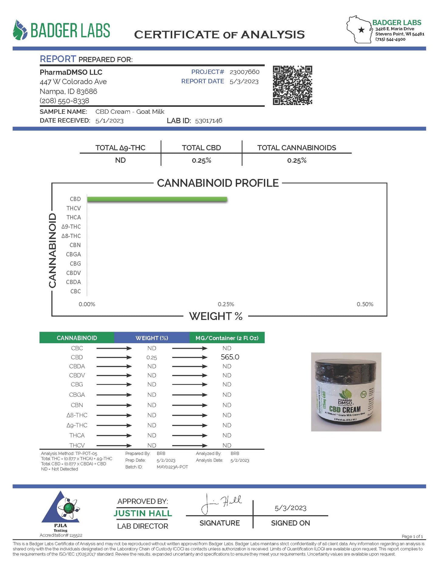 CBD Cream 125mg Broad Spectrum CBD Cream "Patent Pending formula" No THC