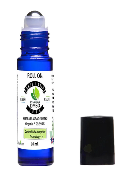Blue roll-on bottle with white label on a white background