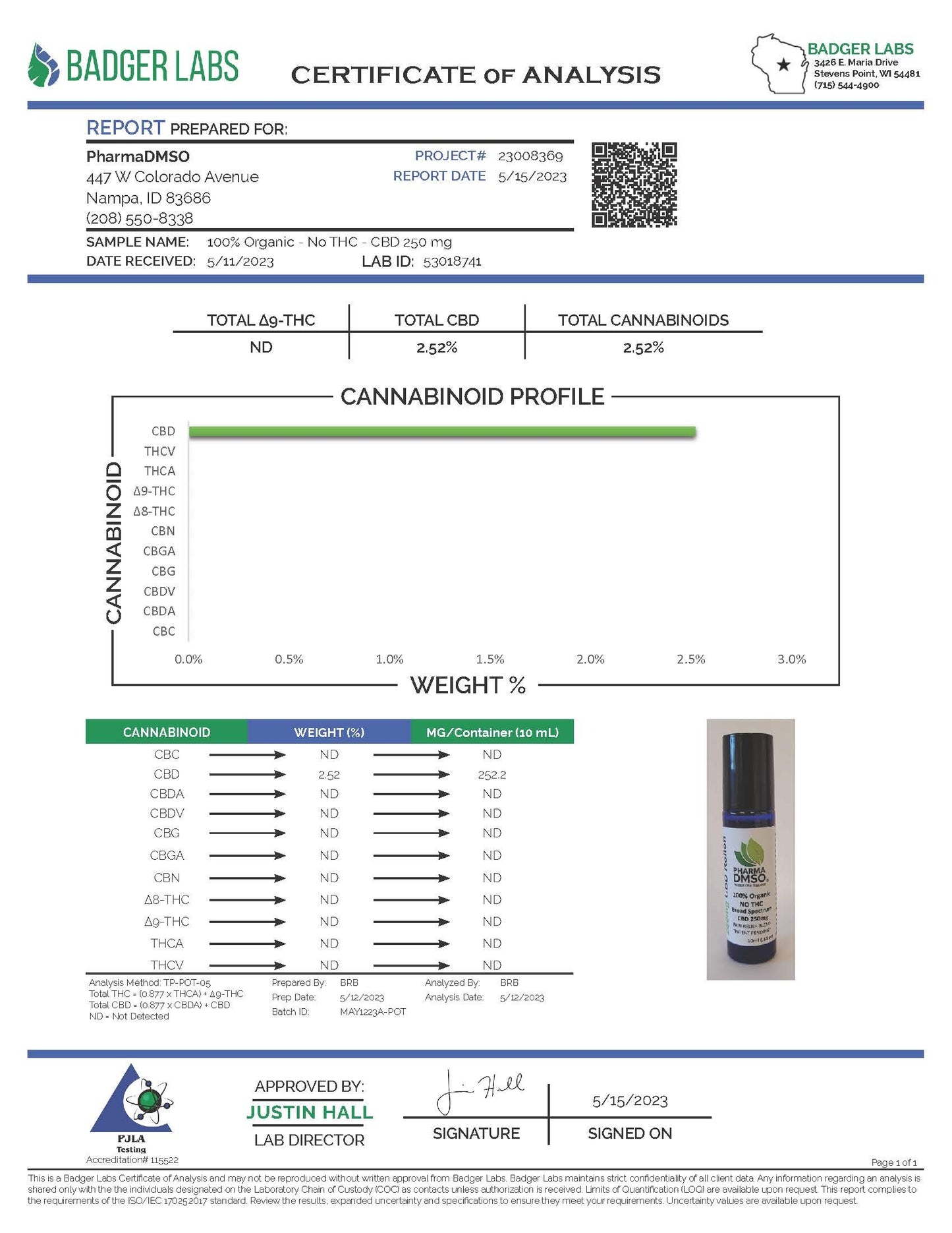 CBD 250mg Roll-On Dynamic Pain Reliever "Patent Pending"