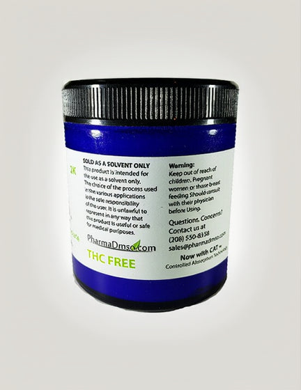 Jar with blue label and black lid on a white background