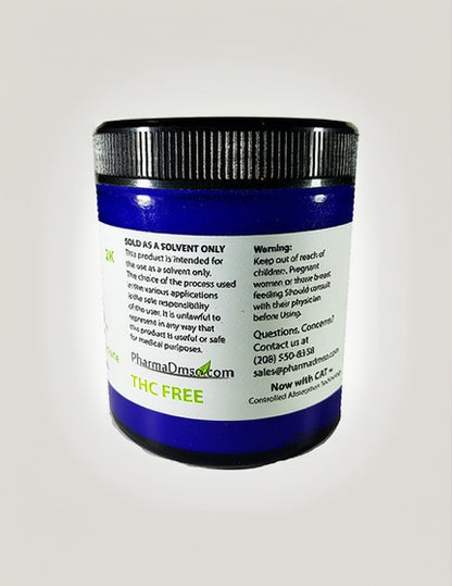 Jar with blue label and black lid on a white background