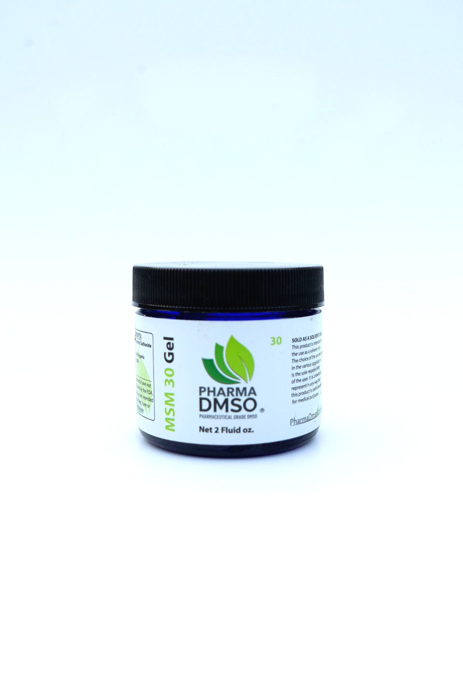 Jar of Pharma DMSO MSM 30 Gel on a white background
