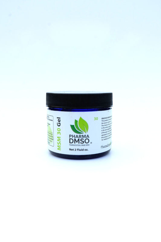 Jar of Pharma DMSO MSM 30 Gel on a white background